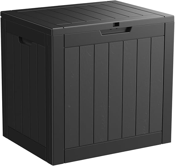 30 Gallon Waterproof Outdoor Resin Deck Box with Lockable Lid, Minimalist Wood Grain Pattern, Easy Assembly Features and Convenient Handles For Cushion, Pillows and other Patio Furniture (Black)