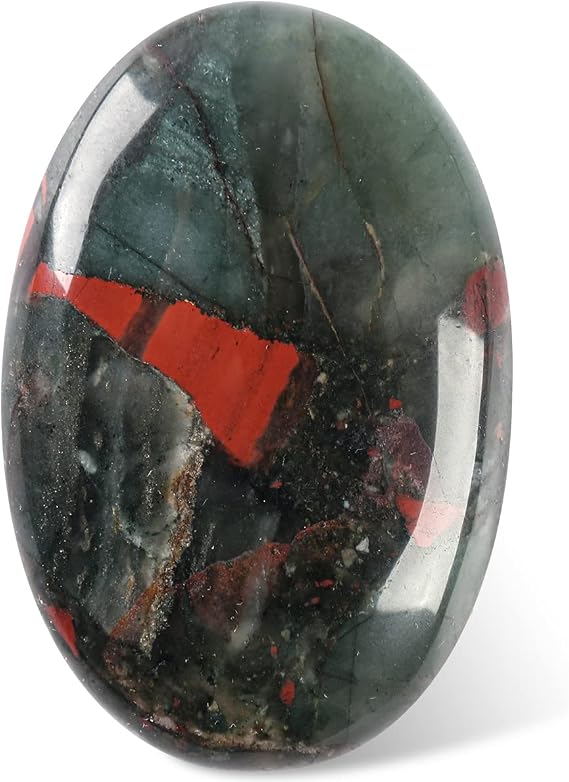 CASMON Africa Bloodstone Oval Palm Stones, Pocket Worry Stone for Anxiety Stress Relief Therapy, Natural Polished Energy Stone Healing Crystal (1PC)