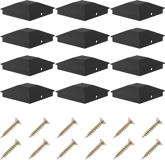 12Pcs Post Caps, for 3.5in x3.5 in Wood Fence Post, Sturdy Waterproof Plastic Fence Post Caps, Proof UV-Proof Durable Black Post Caps with Screws for Fence Wood Post of Decks or Corridors