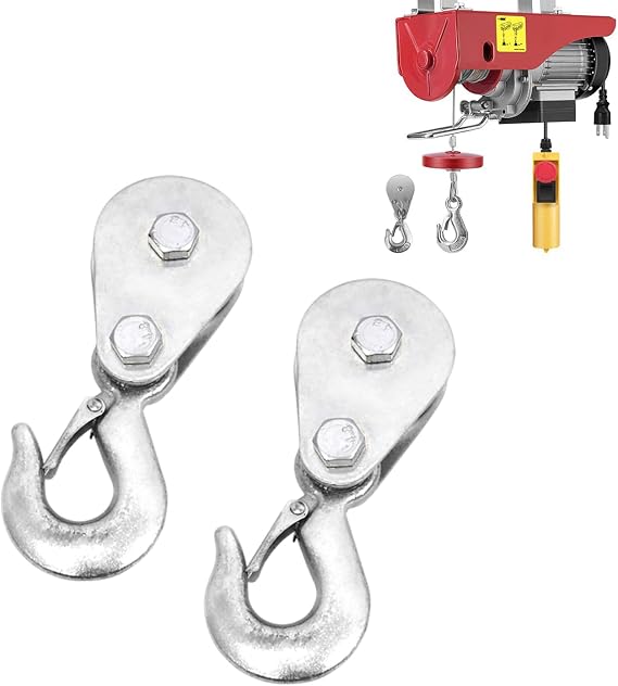 1-Ton Snatch Block Pulley w/Hook, 2200lb Capacity, 2pcs
