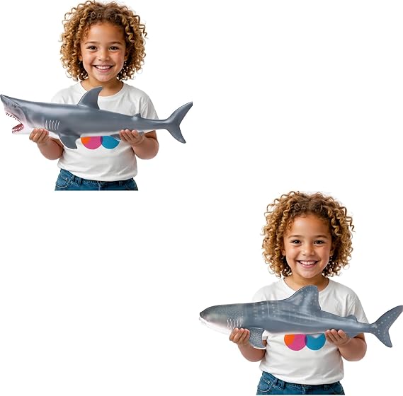 Realistic Giant Great Withe and Whale Shark Toy(15-16 Inch) with Booklet, Soft Plastic Figurines, Party Decoration, Under The Sea Creature Toy, Ocean Animal Figure for Kid Boy Girl Toddler, Cake Toppe