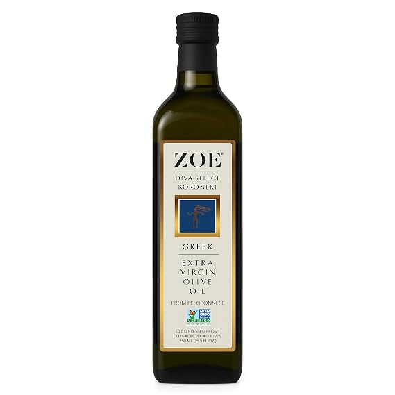 ZOE Diva Select Koroneiki Greek Extra Virgin Olive Oil, Cold Pressed, 100% Koroneiki Olives, Imported, 25.5 fl oz (750mL) Bottle