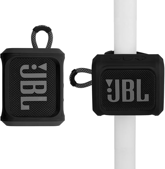 Silicone Case Cover for JBL Go 3 Portable Speaker with Removable Strap for Bike Golf Cart Travel Carrying Case Protective Sleeve Speaker Cover (Black)