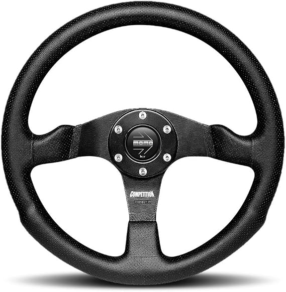 MOMO Motorsport Competition Steering Wheel Black Airleather Grip, Brushed Black Anodized Spoke, 350mm - COM35BK0B