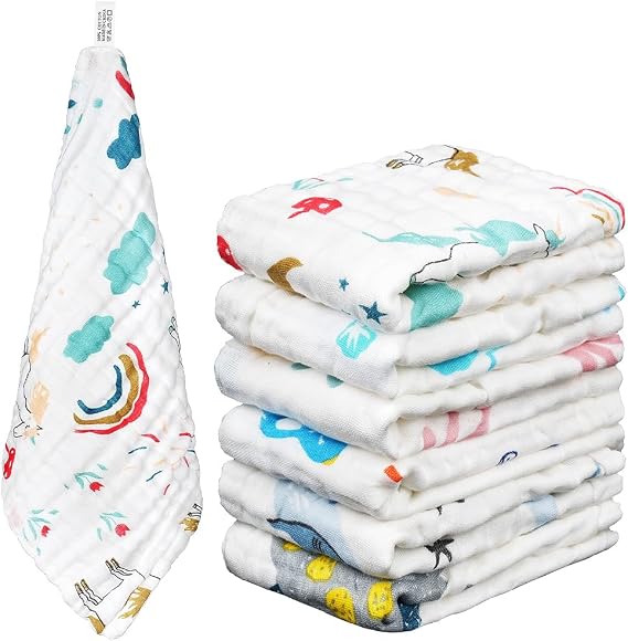 Muslin Squares Cloth for Baby,6 Pack 30cm x 30cm Burp Cloths for Baby,100% Cotton 6 Layers Extra Soft and Absorbent Baby Burping Cloth Muslin Squares for Newborn Boys Girls