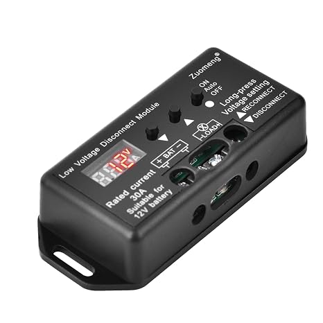 12V 30A Low Voltage Disconnect Module with Multi-Information Display and 0.1V Precision Voltage Regulation for Extended Battery and Load Life