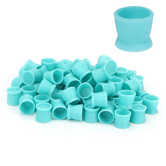 Tattoo Ink Caps, 300pcs Tattoo Ink Cups Tattoo Ink Pigment Cup Disposable Silicone Pigment Ink Caps Eyebrow Lip Eyes Tattoo Pigment Cup Tattoo Accessory(Blue)