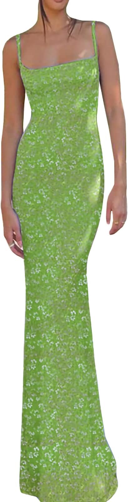 Linjianvhai Women Sexy Long Dress Bodycon Open Back Tie Up Floral Printed Halter Neck Sleeveless Clubwear Beach Dress