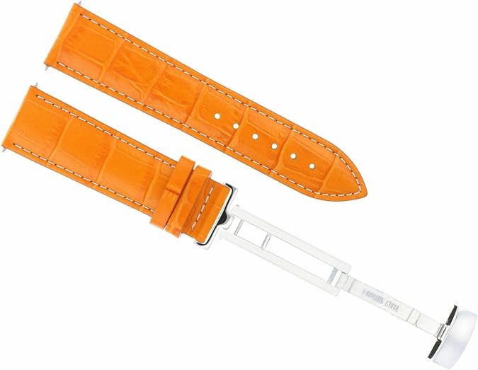 Ewatchparts 20mm Leather Watch Band Strap Deployment Clasp Compatible With 36mm Rolex Datejust Orange