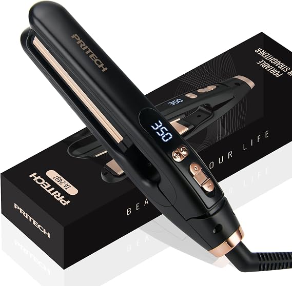 PRITECH Mini Flat Iron Portable Hair Straightener, Straightener with 13 Adjustable Temp(210F-450F), 1'' Plate for All Hairstyles Hair Straightening Irons Black (Black)