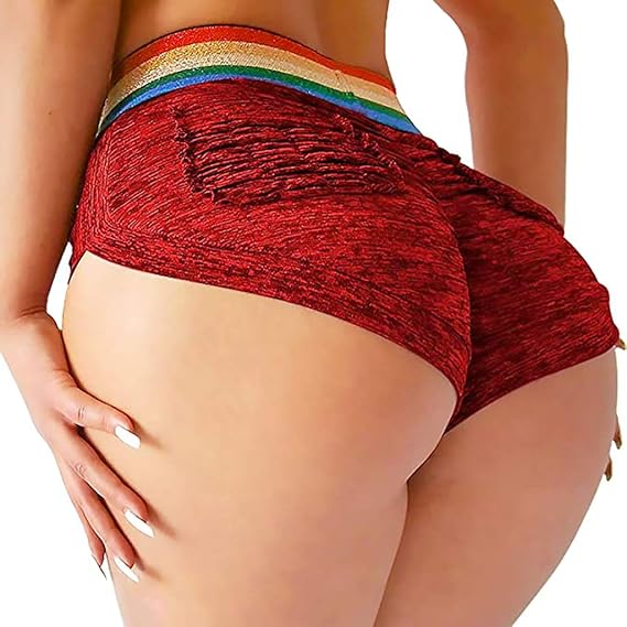 YOFIT Booty Shorts for Women Sexy Slutty Butt Scrunch Twerk Daisy Dukes Cute Athleisure Red M