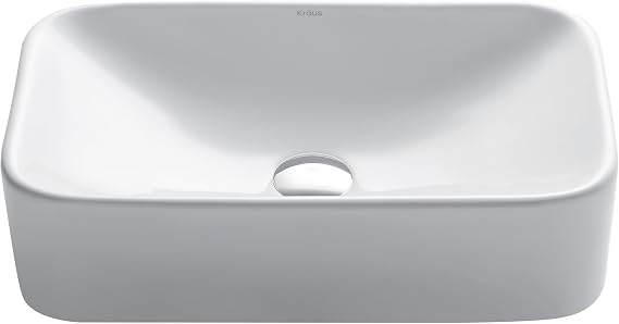 KRAUS Elavo Rectangular Vessel White Porcelain Ceramic Bathroom Sink, 19 inch KCV-122