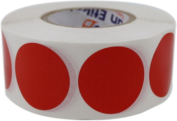PP Opak Daire İşaretleme Etiketi Rulo Etiket, 30mm x 30mm Çap 1000 Adet, Yuvarlak Renkli Zemin Baskılı Kontrol Etiketi, Endüstriyel ve Masaüstü Barkod yazıcılar ile uyumludur. (Kırmızı)