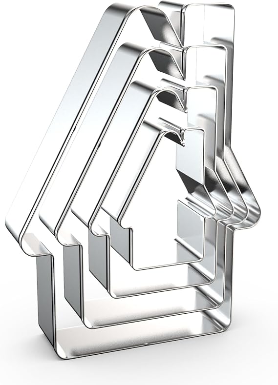 House Cookie Cutter Set for Baking Assorted Sizes Large Small Mini, 5/4/3/2 inch, 4 Piece, Stainless Steel