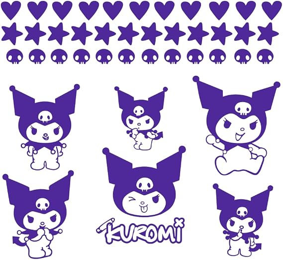 Vinyl Wall Art Decal - Kuromi - 7" x 9" Each - Trendy Cool Fun Anime Inspiring Design Sticker for Home Kids Room Playground Gaming Room Playroom Comics Storefront Decor (Purple)