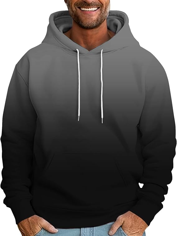 Mens Hooded Sweatshirt Drawstring Long Sleeve Gradient Color Casual Pullover Shirt Gym Athletic Oversized Hoodie