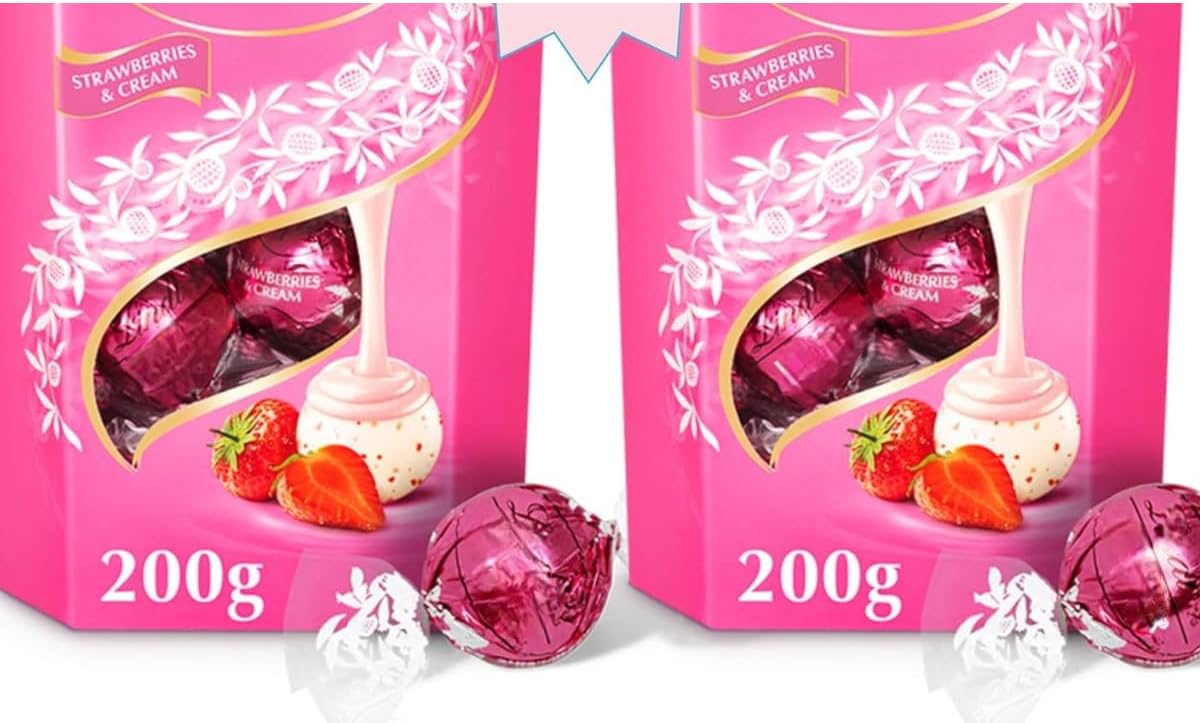 Lindors strawberries and cream chocolate truffles 2 x 200g box approx 32 balls