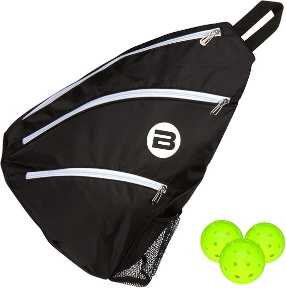BESTA Premium Pickleball Bag. Padded Sling Bag with 3 Compartments, Water Bottle Holder and Adjustable Strap that Switches Sides. Holds Several Paddles, Balls and More.