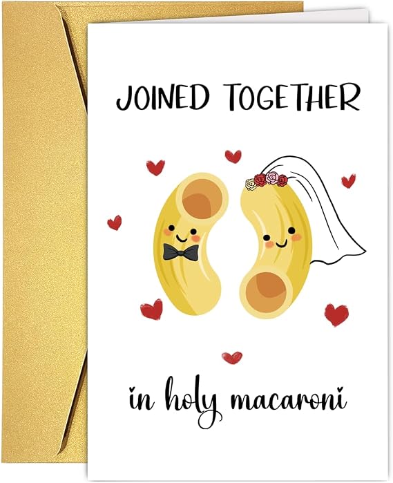 Cute Macaroni Pun Engagement Card for Couple Partner, Funny Wedding Card Marriage Gift for Bride Groom Newlyweds, Bridal Shower Gift for Him Her