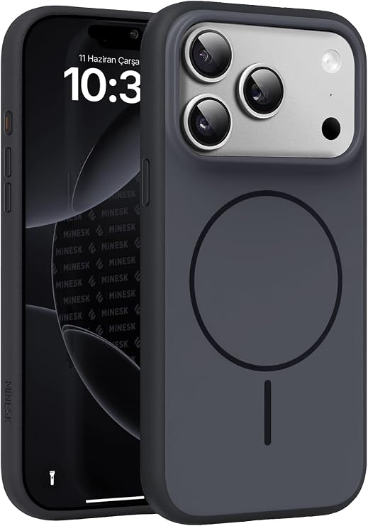 Case Compatible with Magsafe for Minesk iPhone 17 Pro Max Metal Key Scratch and Peel Resistant Material, Protective with Textured Edges Providing Comfortable Grip (Black, 17 Pro Max)