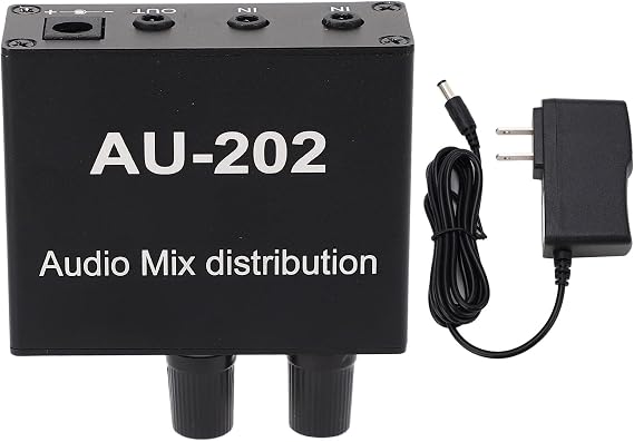 Eujgoov AU 202 2 in 2 Out Mini Audio Mixer Line Mixer Sound Board Music Console Power Stereo with Power Adapter