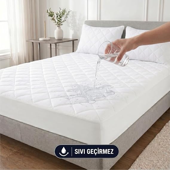 Formeya Mikrofiber Kapitone Fitted Su Sıvı Geçirmez Yatak Koruyucu Alez-2 Adet Yastık Koruyucu Set