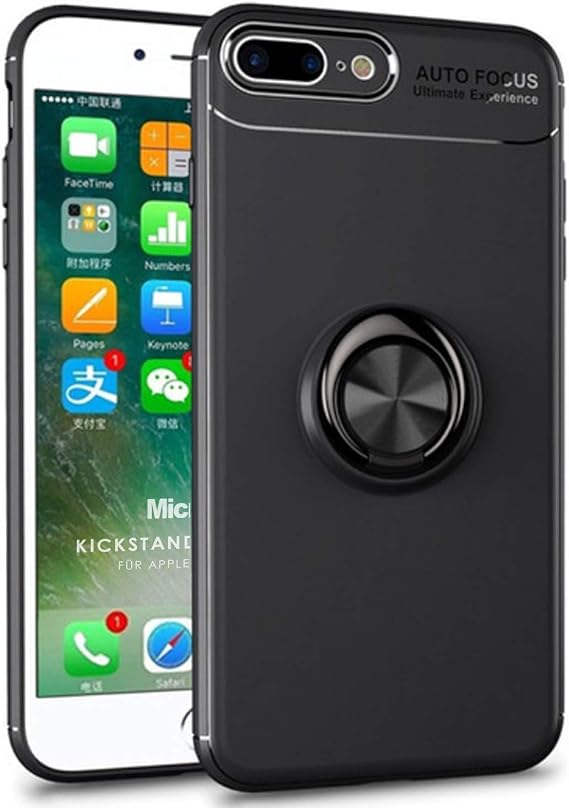 Microsonic Apple iPhone 7 Plus için Kılıf Kickstand Ring Holder Siyah [iPhone 7 Plus ile Uyumlu Kılıf - Siyah]
