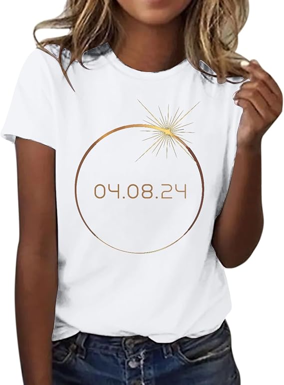 Women's Large Size Summer Loose Tee Shirt Short Sleeve Round Neck Sun Print Women's Clothing Chic Summer Tee Beach Large Size Top, white, S