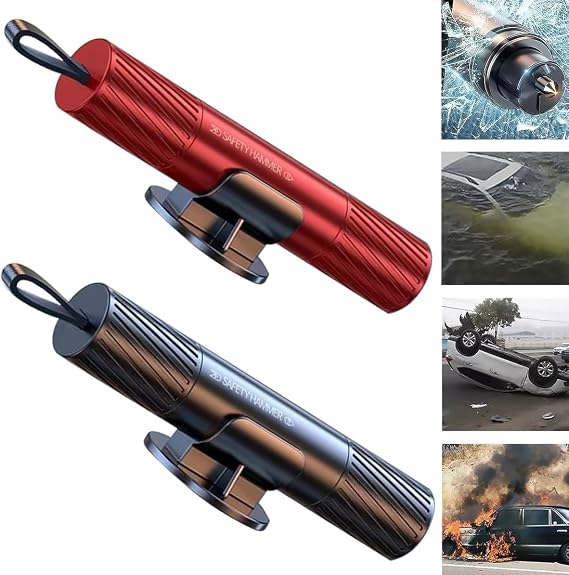 smosun Emergency Escape Tool - 2-in-1 Car Window Glass Breaker and Seatbelt Cutter for Life Saving, Underwater Use (2PCS Red & Black)