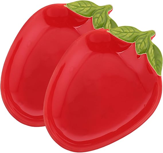 BESPORTBLE Creative 2pcs Strawberry Ceramic Serving Plates Set, Fruit Shape Dessert and Snack Holder, Candy and Soy Sauce Dishes for Appetizers and Party Use