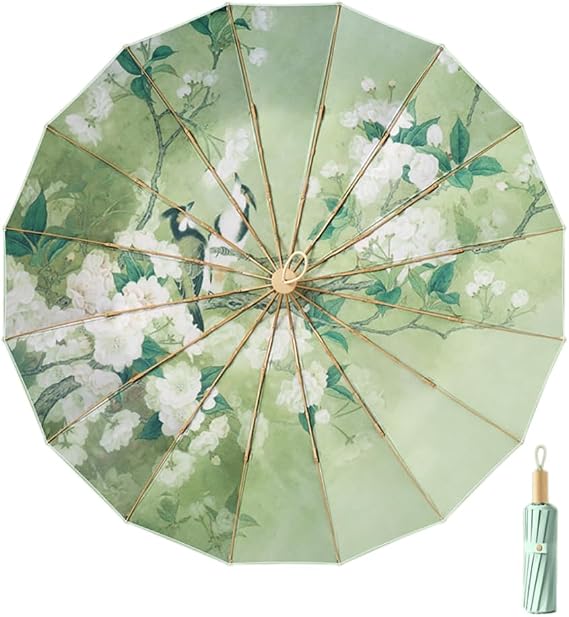 Sun Umbrella SPF 50 3D Pattern Compact 16 Ribs UPF 50 UV Protection Folding Umbrella for Women