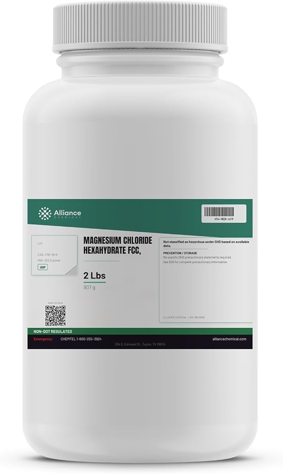 Magnesium Chloride Hexahydrate FCC USP Grade - 1 Pack (2 lb.) for Food and Pharmaceutical Processing