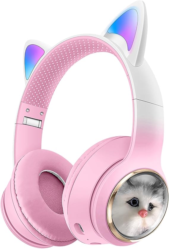 Cat Ear Wireless Bluetooth Headphones, Noise Reduction Gaming Headsets 7D Sound Over-Ear Headsets with Microphone, for Girls Kids, for PC, PS4, PS5, Switch, Xbox, Cell Phone, Laptop