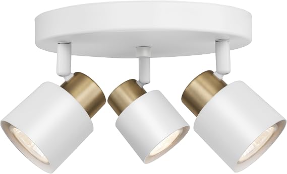 3 Light Track Lighting Kit, Matte White Brass Finish Canopy with Moden Flush Mount Ceiling Spotlight for Kitchen,Dining,Living Room,Home Improvement