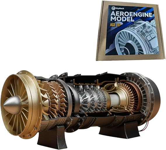 FunXylophy Turbofan Aircraft Engine Kit That Works, 1/20 WS-15 Turbofan Frighter Engine Model DIY Assembly Electric Model, Physics Science Experiment Kit(150+ PCS)