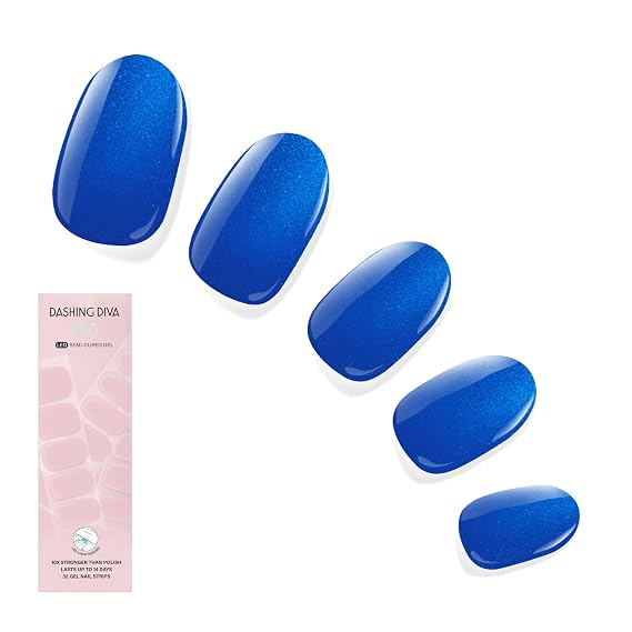 Dashing Diva Glaze Nail Strip Set - Amalfi Blue - Long Lasting, Chip Resistant, Semi-Cured Gel Nail Strips - Summer Gel Set - 4-Piece Manicure Kit with 32 Strips