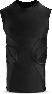 Adult & Youth Padded Compression Shirt for Mens & Boys | Protective Gear, Rib Shoulder Protector for Football
