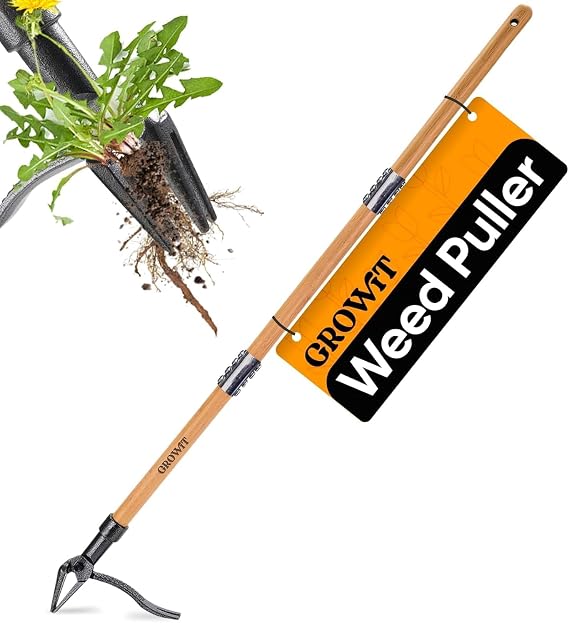 Craft911 Garden Weeder Tool - 45 Stand-Up Weed Puller with Bamboo Handle & 4-Claw Cast Iron Head No Bending Required