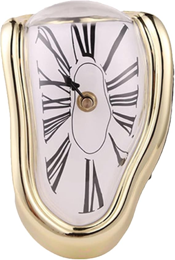 Creative Melting Clock, Wall Clock Decorative Salvador Dali Watch Melted Clock for Home Office Shelf Desk Table Decoration,Funny Creative Gift (Gold)