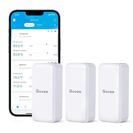 Govee Hygrometer Thermometer 3 Pack H5100, Mini Bluetooth Humidity Sensor