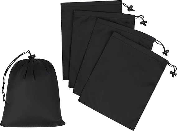 Drawstring Bag - UltraLight Nylon Cinch and Ditty Pouch For Packing, Storing, Goodie Bag (5 pack, Black, 7 x 9 inch)