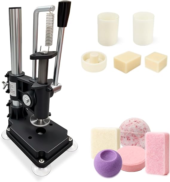 Bath Bomb Press Machine, 5 Mold DIY Bath Bomb Maker Kit, Heavy Duty Adjustable Height Soap Press with Metal Base for Professional & Home Use