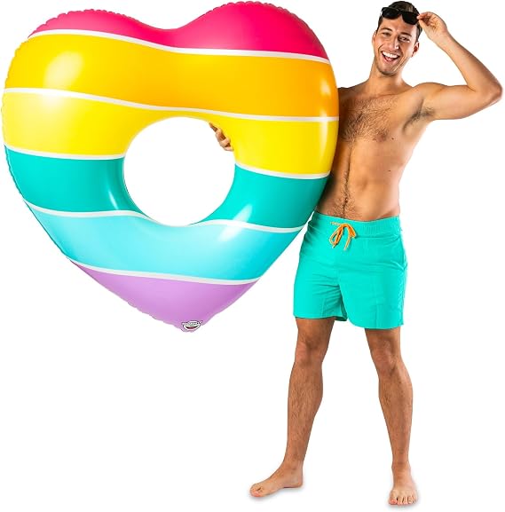BigMouth Inc. Rainbow Pride Heart Pool Float, Inflatable Floatie Tube, Blow Up Swim Ring, Outdoor Summer Pool Party Decor