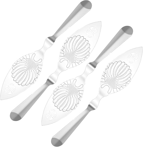 4 Pcs Absinthe Spoon, Stainless Steel Wormwood Spoon, Cocktail Drinking Filter, Slotted Spoons Absinthes Fountain Accessory Absinthe Dripper for Kitchen Bar Party Tool(Style 2)
