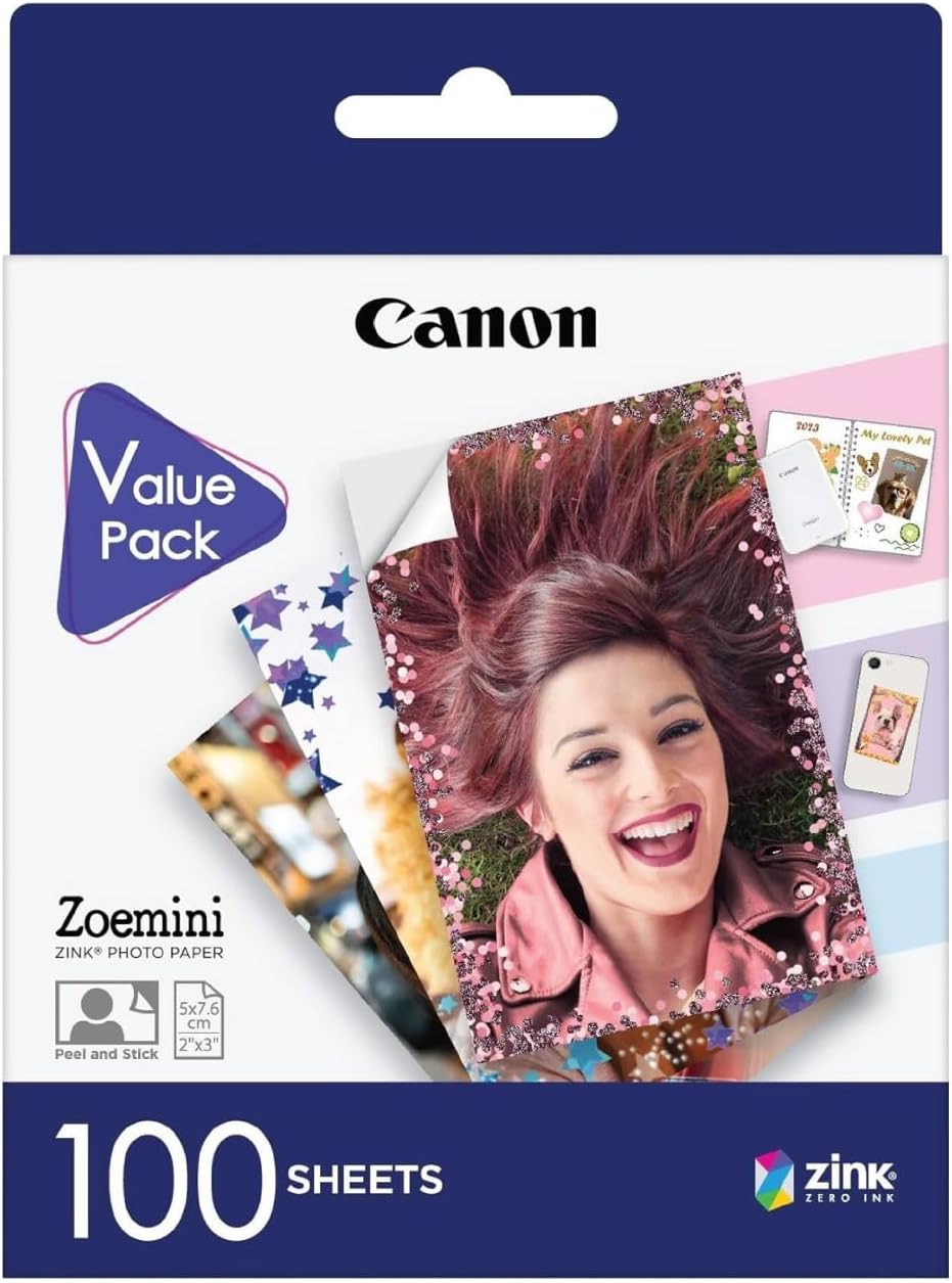 Canon Zink™ Fotopapier – Selbstklebendes 5 x 76 cm 2x3 Fotopapier 100 Blatt – Drucken Sie Handy-Fotos für personalisierte Aufkleber