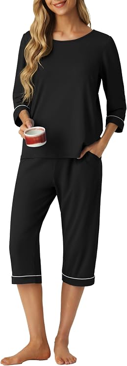 PrinStory Womens Pajama Sets Capri Pjs Soft Lounge Sets XS-4XL
