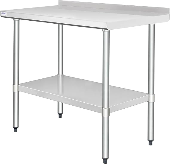 HARDURA Stainless Steel Table with Backsplash 24x48 Inches