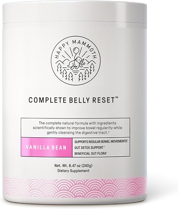 Happy Mammoth Complete Belly Reset Digestive Health Supplement Powder for Men & Women, Supports Gut Health, Reduces Bloating & Gas, Promotes Bowel Regularity, 24 Servings, Vanilla Flavor
