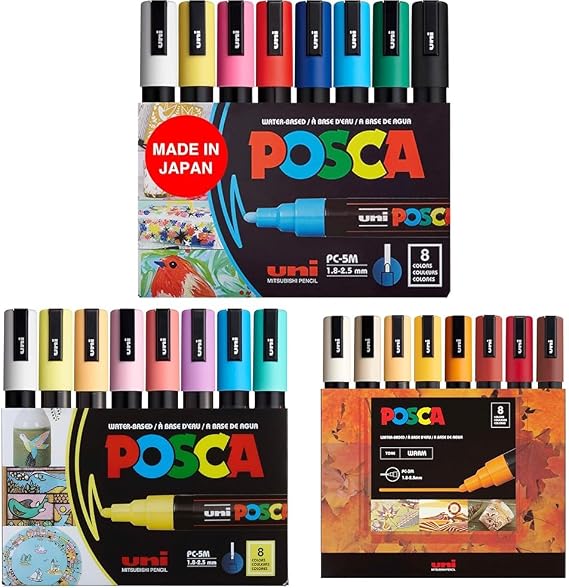posca Markers Bundle, 32 Medium Paint Markers 5M - 8 Soft Tones + 8 Warm Tones + 8 Earth Tones + 8 Multicolor