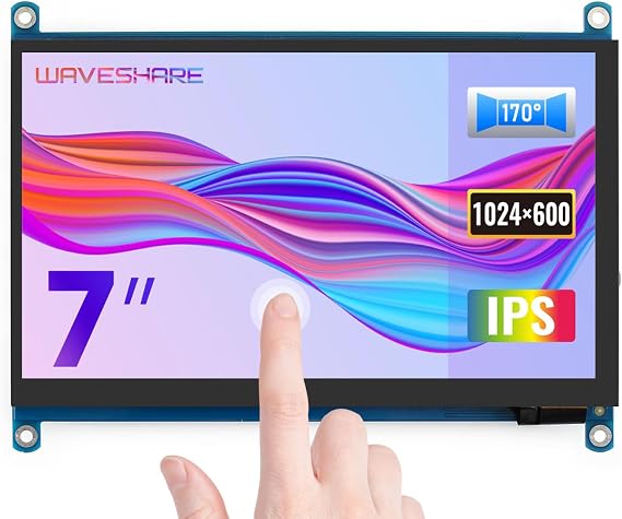 waveshare 7inch Capacitive Touch Screen LCD Compatible with Raspberry Pi 5/4B/3B+/3A+/2B/B+/A+/Zero/Zero W/WH/Zero 2W CM3+/4 Series Boards 1024600 Resolution HDMI IPS Supports Windows